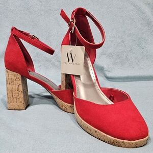 Worthington Vibrant Red Cork Block Heels
